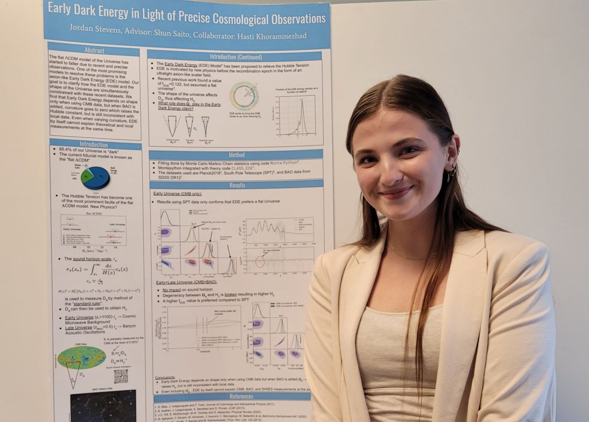 A student standing in front of a poster